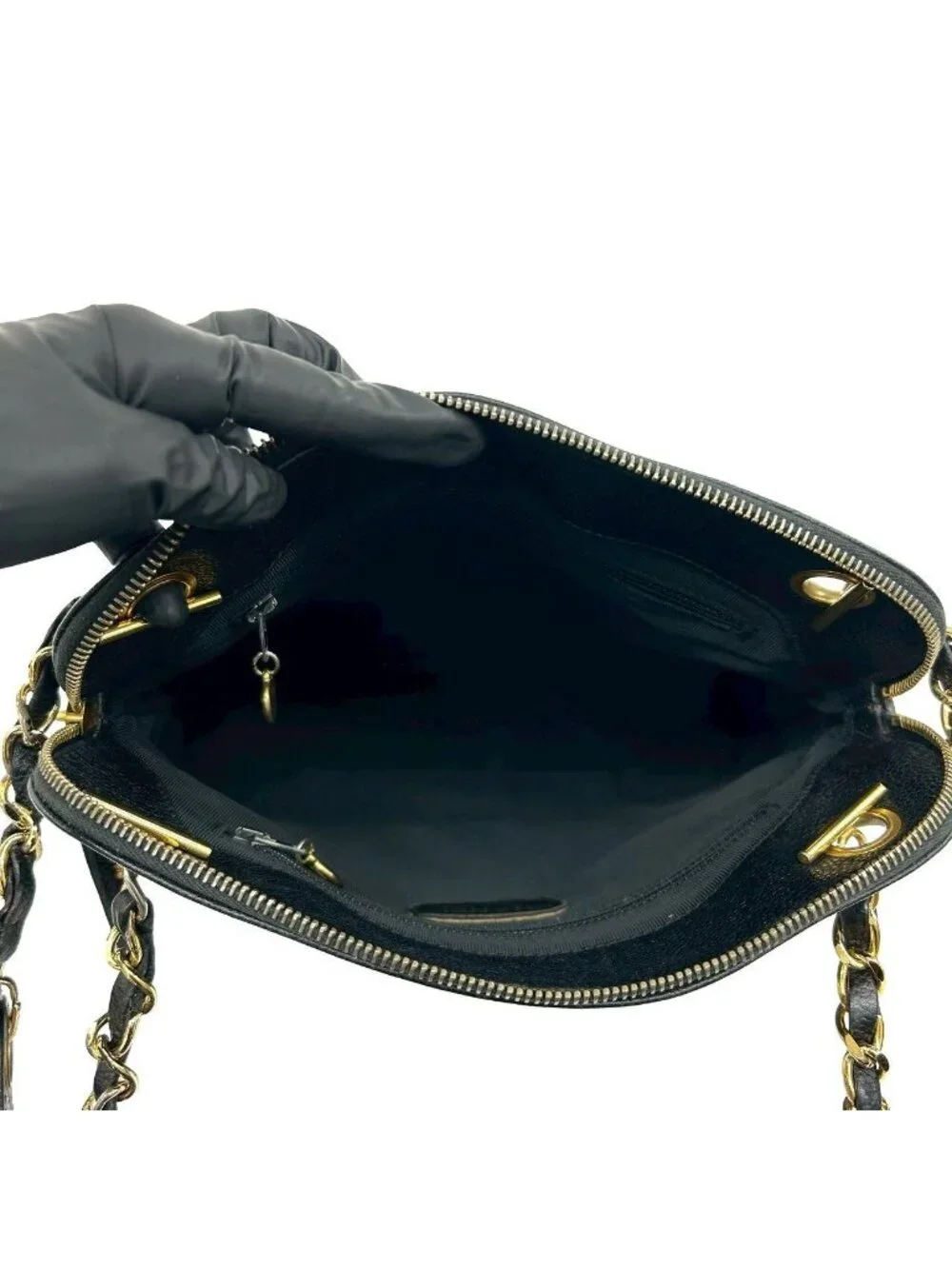 Chanel Card Vintage Caviar Leather Shoulder Bag Tote Black